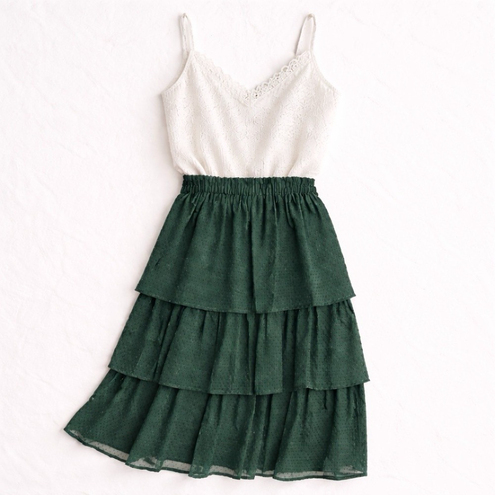 J Crew Tiered Skirt Large Green Swiss Dot Ruffle Midi Boho Cottagecore‎ Flowy